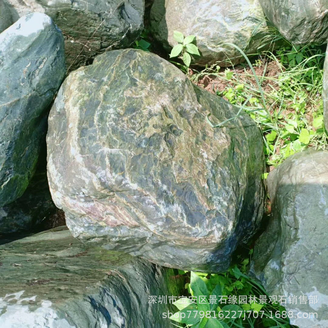 富贵绿石雪浪石泰山石景观石闪电纹石假山石园林园艺装饰石头批发