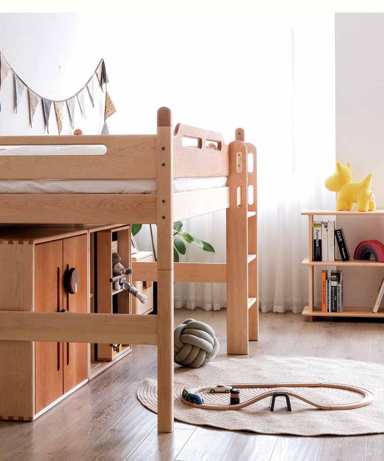 厂家直销实木儿童床树屋床单人中高架床高低半高床带护栏房子枫木