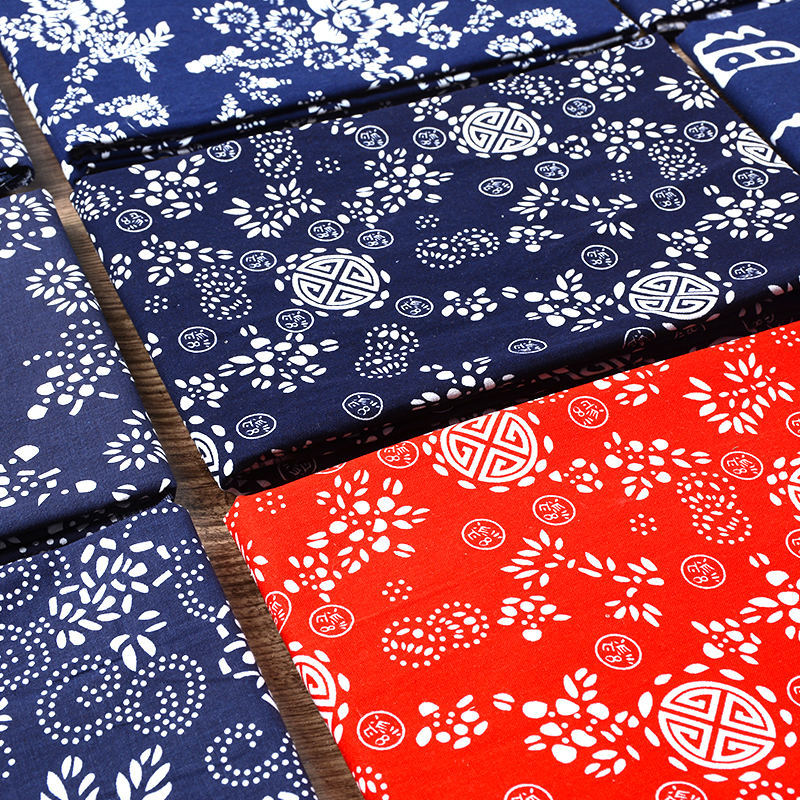 蓝印花布 蓝花布民族风复古服装面料乌镇青花布桌布diy布