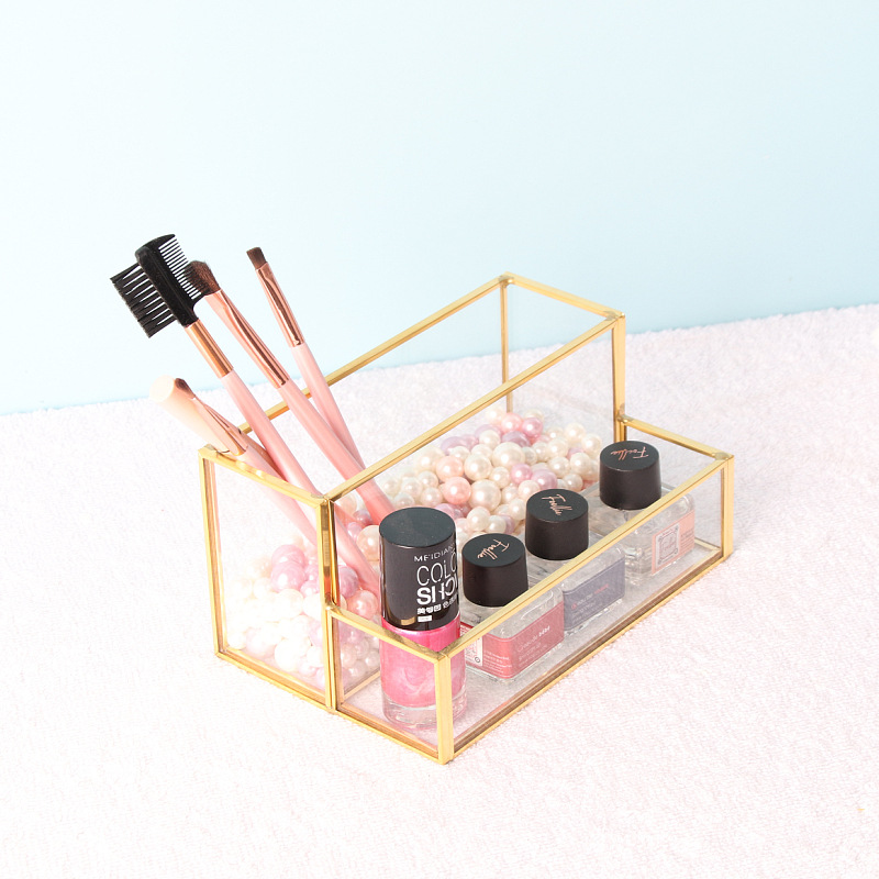 Brass and Glass Cosmetic Organizer - Image 3