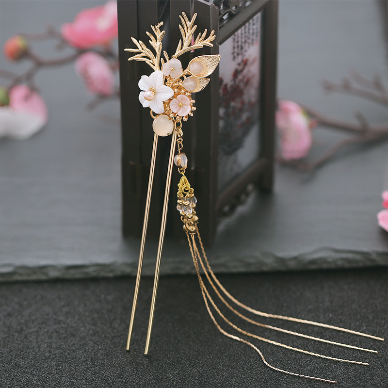仙气古风发簪发饰古代花朵发钗簪子女长流苏步摇头插饰品汉服头饰