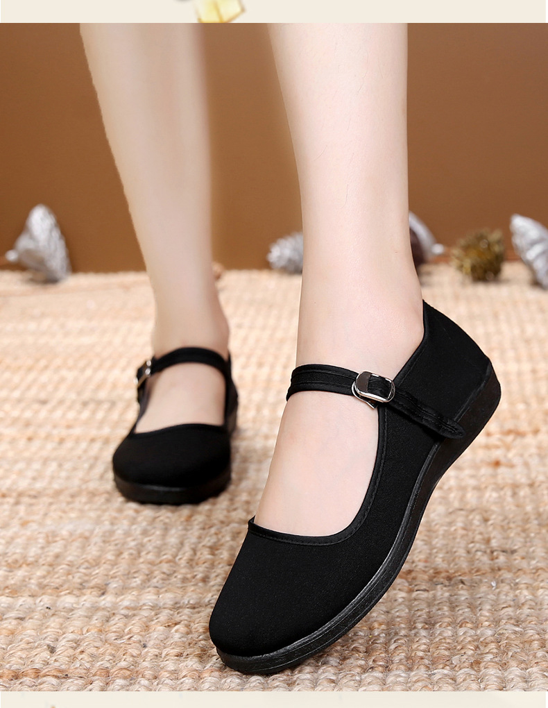 夏季老北京布鞋女鞋一字带妈妈单鞋防滑耐磨跳舞鞋工作轻便浅口鞋