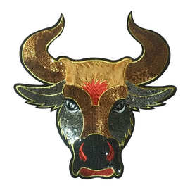 电脑绣花珠片混合绣花章绣花标可爱动物布贴毛巾绣牛头刺绣贴定制