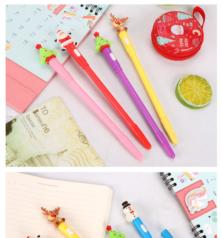 圣诞节小玩具发光圣诞笔七彩圣诞树中性笔创意闪光油性笔儿童礼品