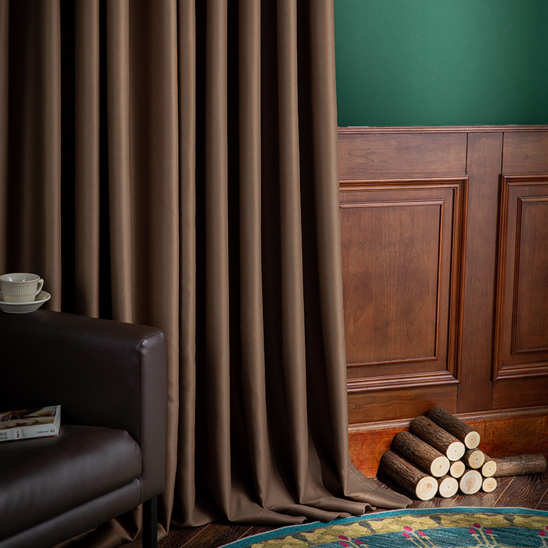 高精密深色韩式纯色窗帘面料遮光现代简约加厚学校酒店工程家装