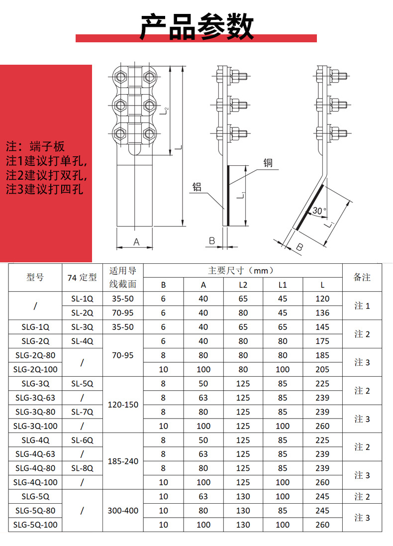 接线材质纯铝加工定制是订货号slg-1/2/3/4系列螺栓型设备线夹型号