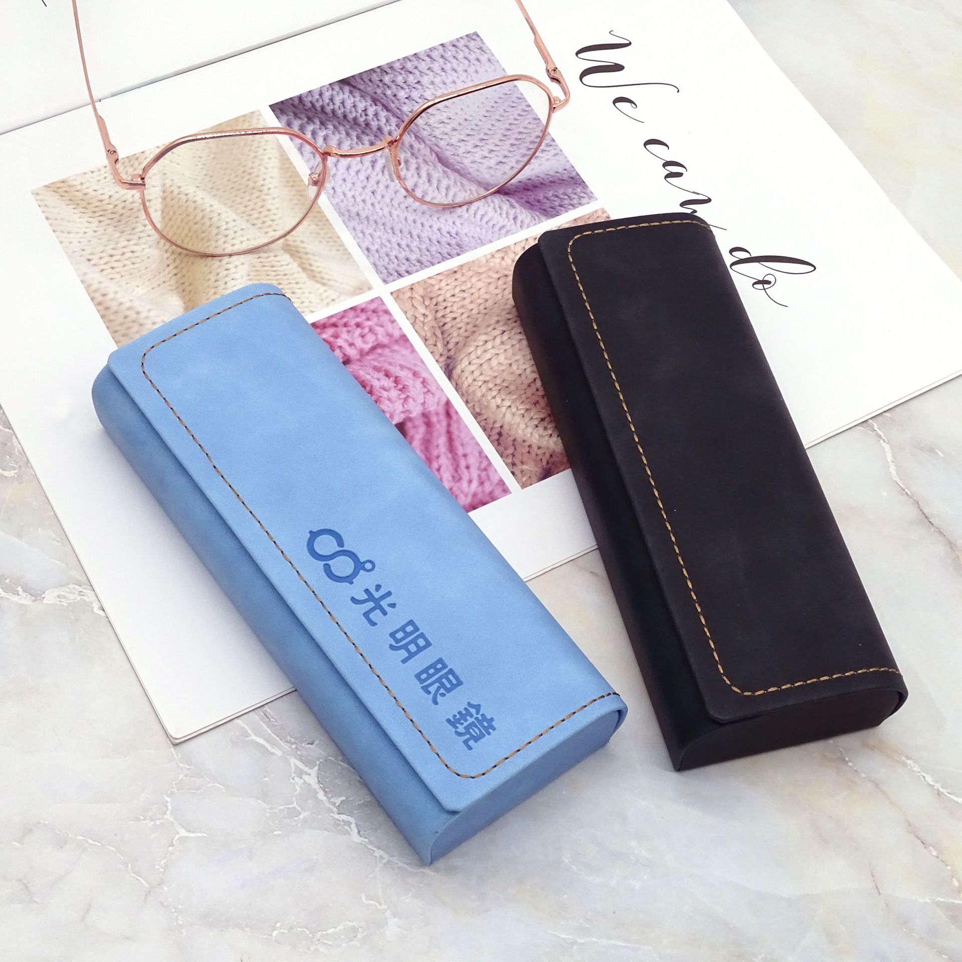 眼镜盒纯色压变简约近视眼镜盒便捷式可印文字收纳镜盒近视眼镜盒