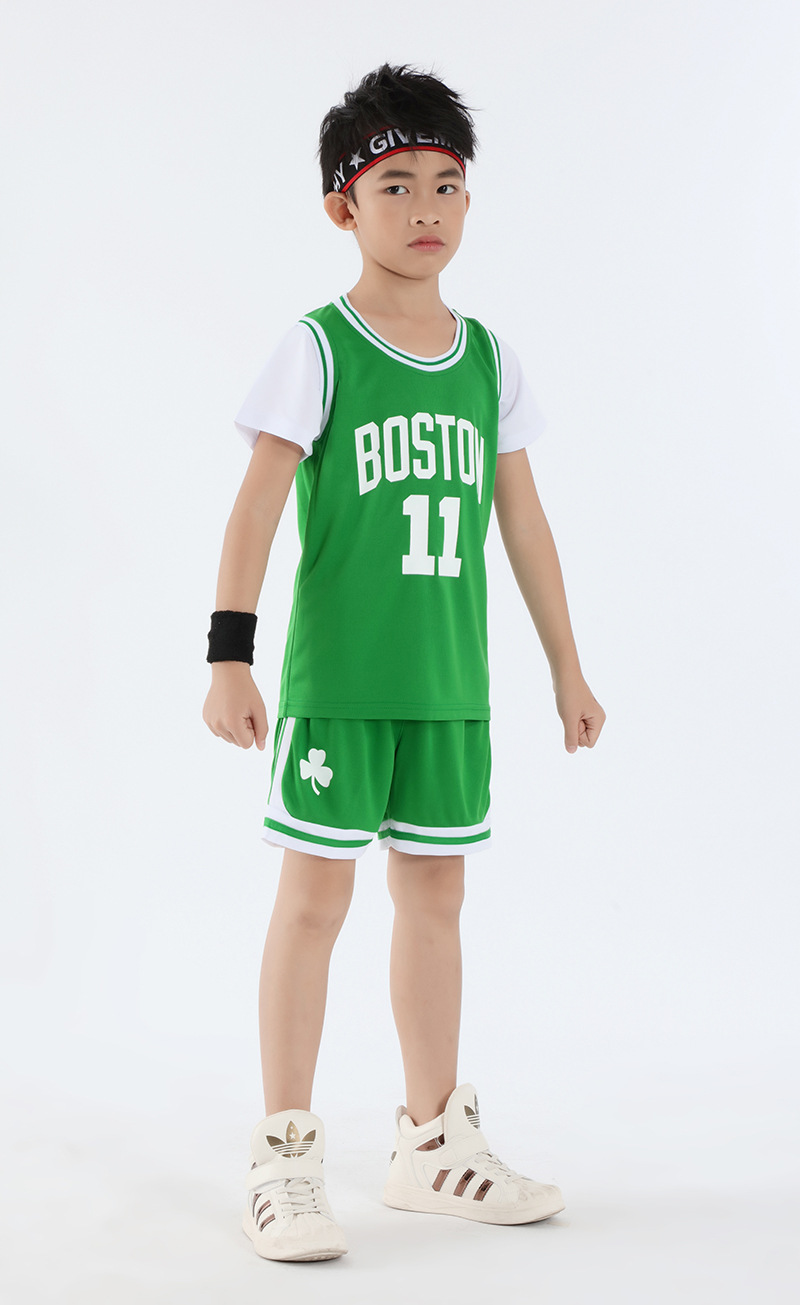 儿童凯尔特人11号欧文篮球服短袖童装幼儿园表演服假两件宝宝球衣