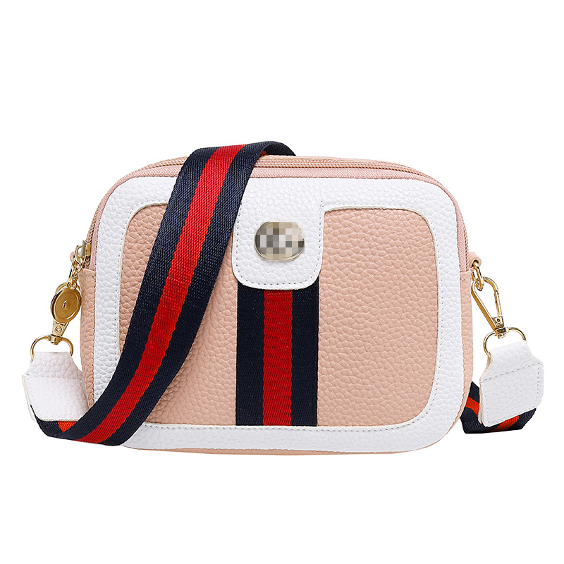 Stitching Contrast Color Small Square Bag 2022 Trendy Japanese and Korean Style Ribbon Shoulder Bag Personalized Mini Phone Crossbody Bag