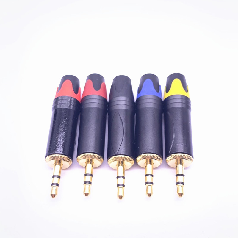 5mm双声小三芯音频线话筒线焊接插头3.5双声麦接头五彩色