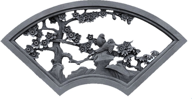 扇形镂空砖雕 仿古砖雕影壁墙装饰透窗 扇形古建花窗浮雕装饰