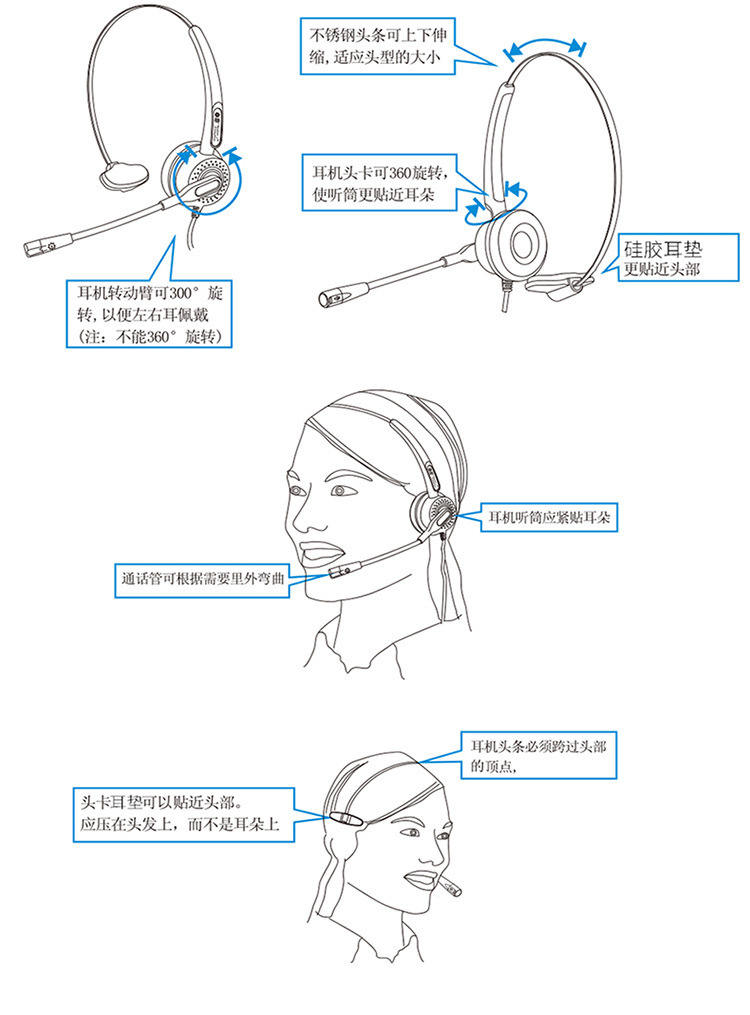 笔记本pc台式电脑头戴式有线耳机带麦克风 3.5双插头可调音乐耳机