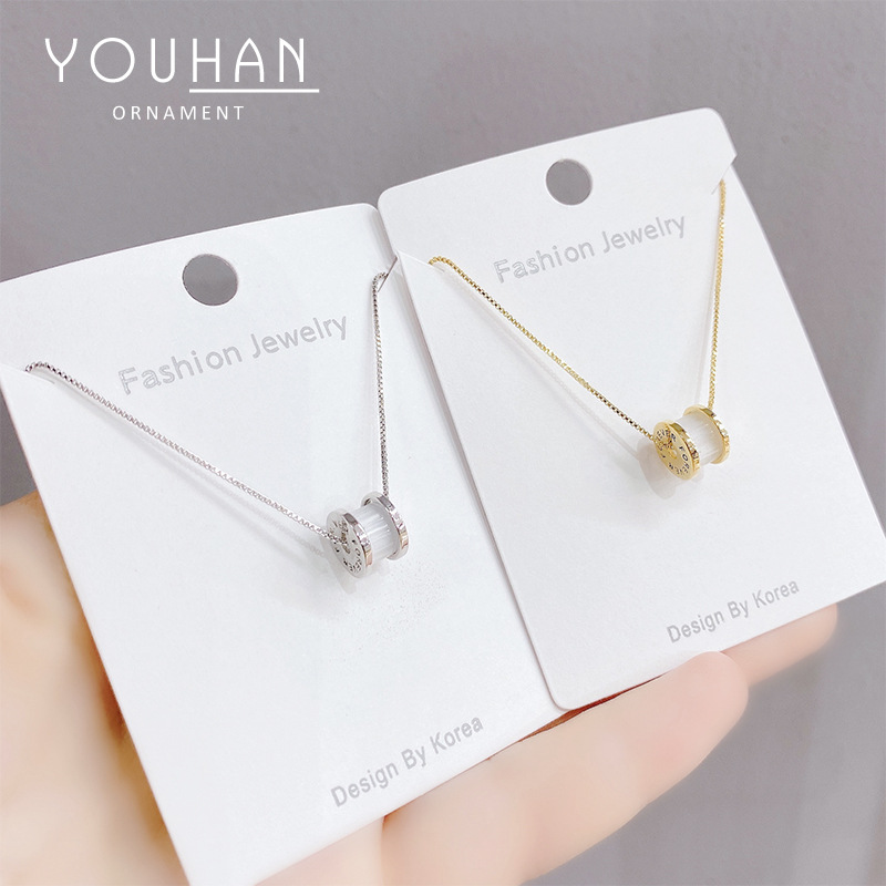 Korean Style Fashion Real Gold Plating Simple Clavicle Chain Sweater Chain Internet Celebrity Small Waist Pendant Opal Necklace Female Accessories