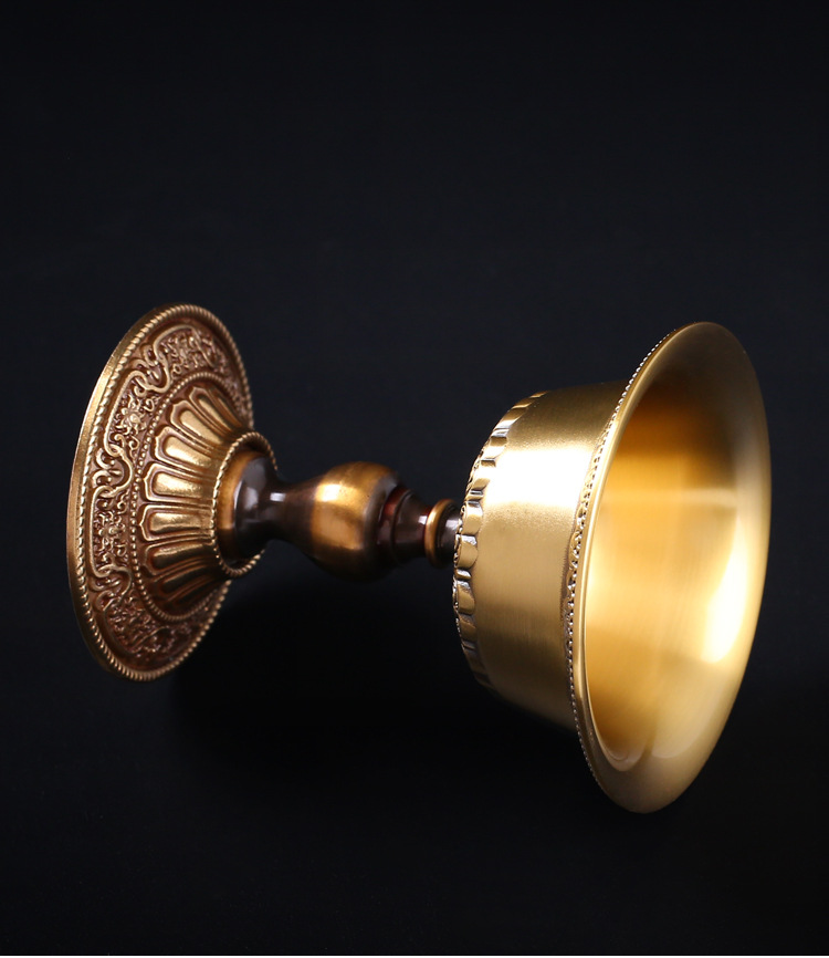 藏传佛教用品莲花护法杯尼泊尔密宗法器纯铜高脚圣水杯供佛杯中号