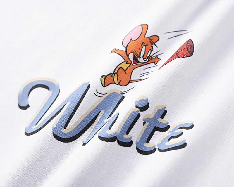 跨境off潮牌ow卡通猫和老鼠宽松大码男女情侣装短袖t恤批发