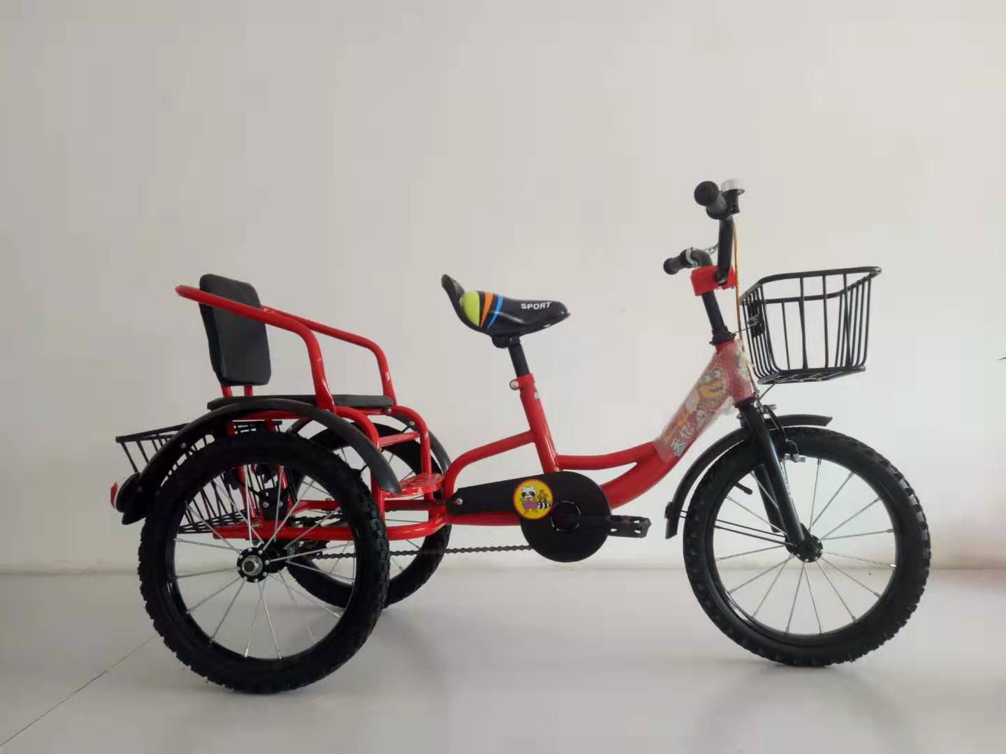 新款儿童三轮带斗 可折叠 两用双人脚踏车充气轮自行车