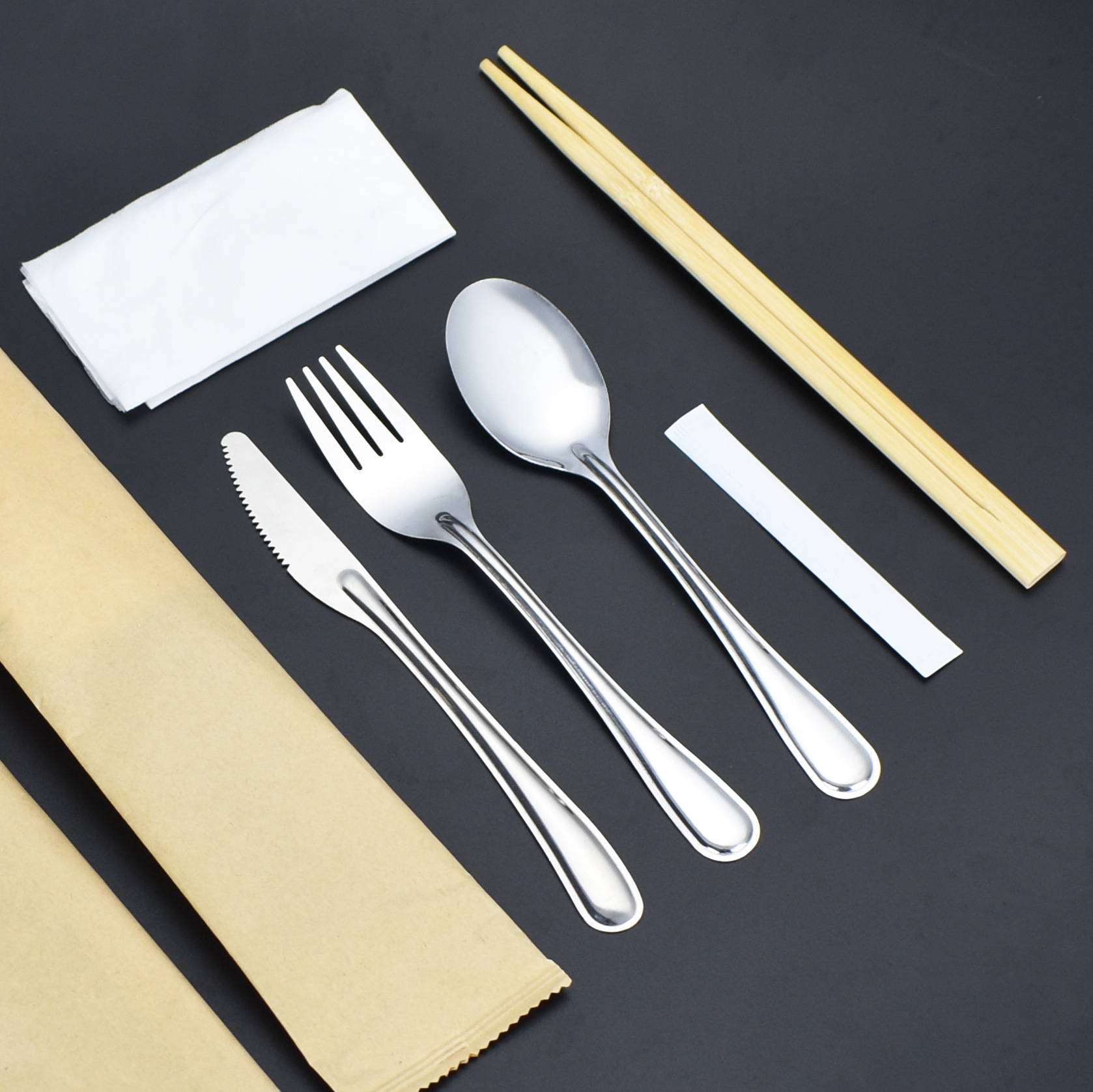 一次性不锈钢餐具套装可降解四件套餐厅食堂外卖礼品筷子勺子叉子