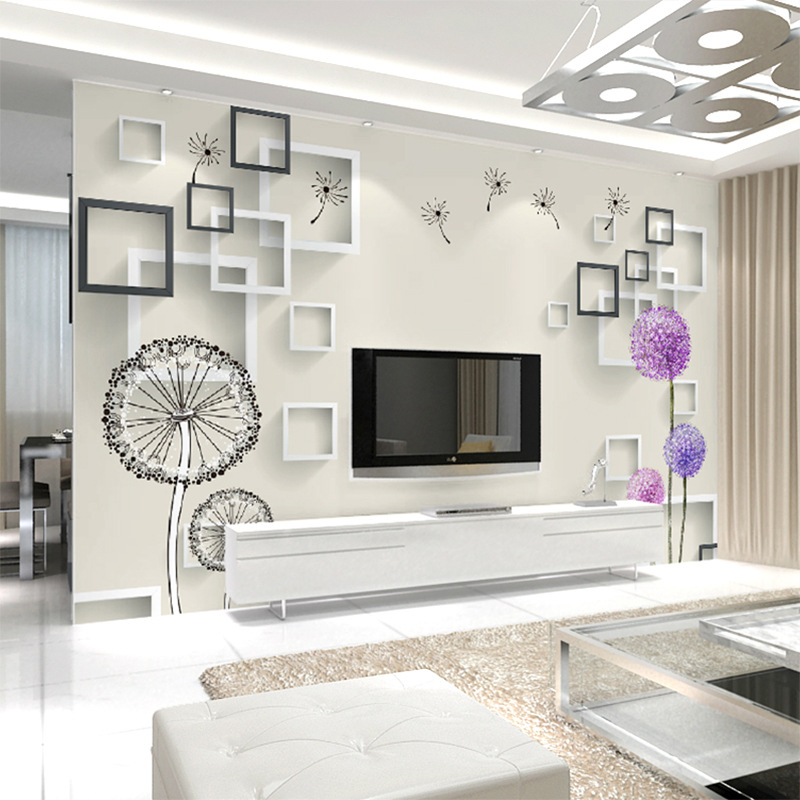 现代简约3d电视背景墙壁纸客厅8d影视装饰壁布墙纸大气蒲公英壁画
