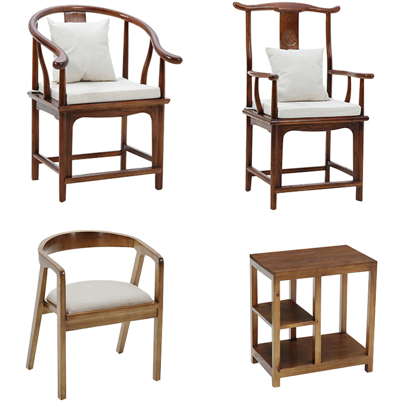 新中式实木椅子家用接待泡茶座椅 禅意圈椅围椅带软垫烧水柜批发