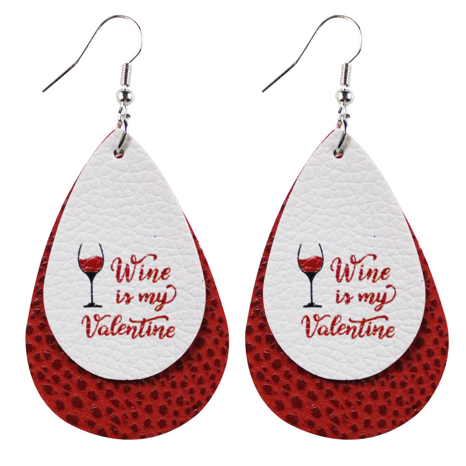 Valentine's Day Love Red Lip Leather Earrings Double-Layer Water Drop Peach Heart Sequins Plaid Lychee Pattern Cross-Border Amazon