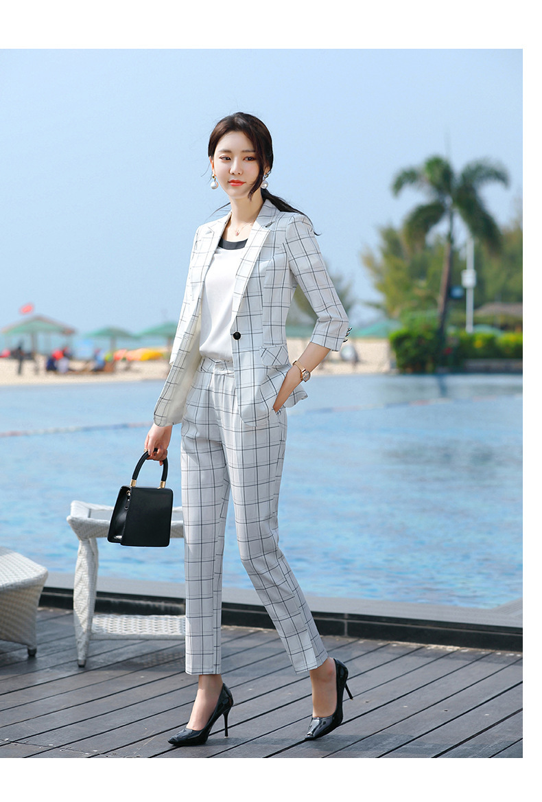 格子西装套装女2020春夏新款气质女神范职业装薄款中袖正装工作服