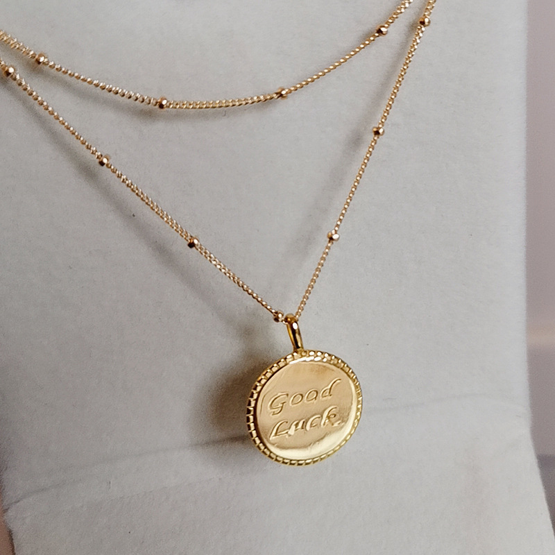lucky小金币14k包金goodluck幸运锁骨项链本命年生日礼物