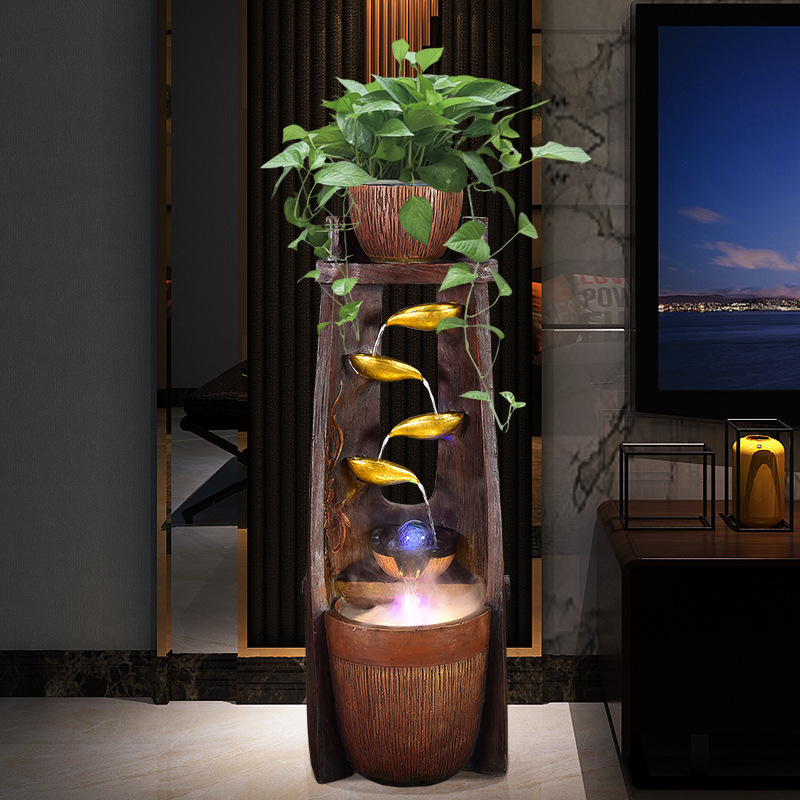 简约欧式创意盆景鱼缸转运球流水加湿器家居客厅玄关招财装饰摆件