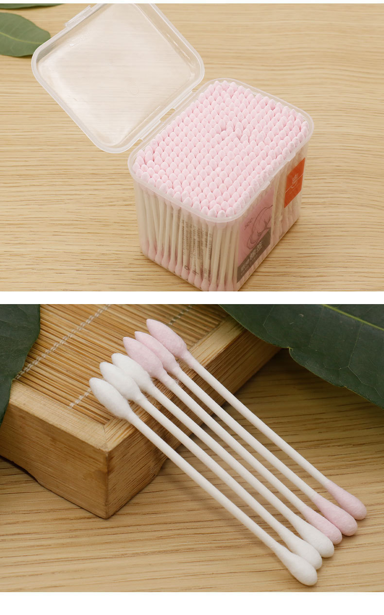 尖头棉签脱脂棉300支方盒纸棒棉签居家日用化妆oem工厂家水滴头