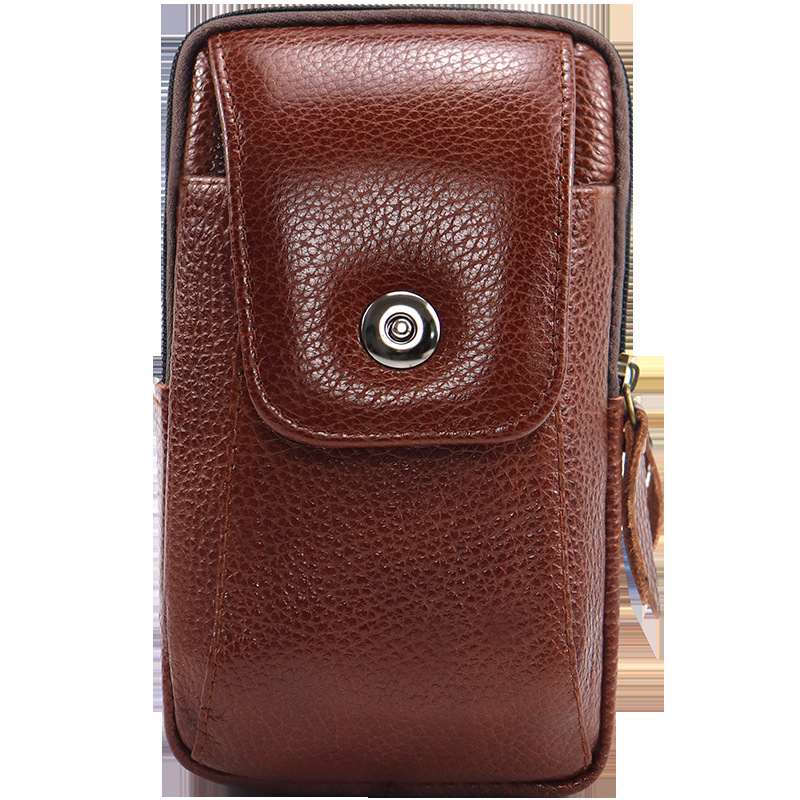 New Leather 6.5-Inch Mobile Phone Bag Men's Belt Middle-Aged and Elderly Mobile Phone Waist Bag Vertical Cowhide Multi-Functional