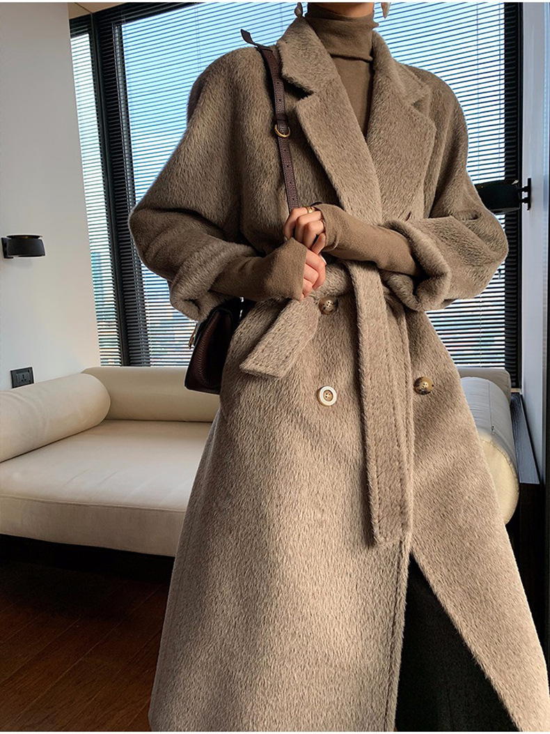 阿尔巴卡2021双面羊绒大衣女长款轻奢加厚苏丽羊驼绒毛呢过膝外套