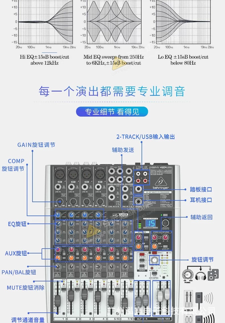 behringer百灵达xenyx x1204/1222/1622/1832/2222/2442usb调音台