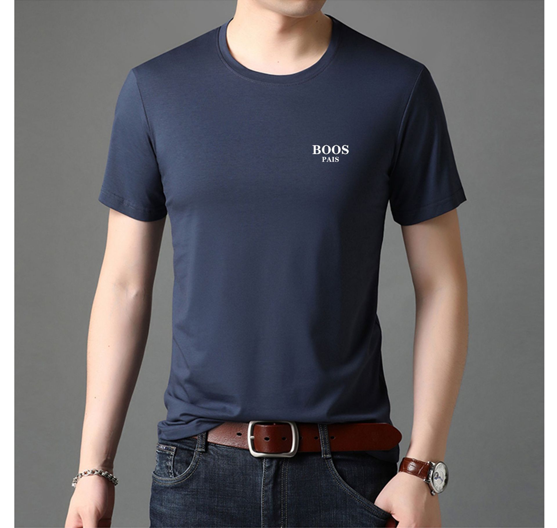 boos短袖t恤男夏季纯色韩版圆领t恤衫男士半袖潮流品牌男装