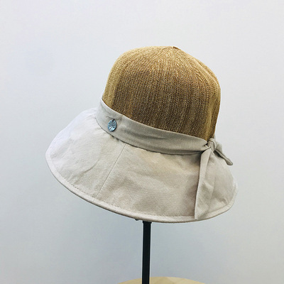 日系简约麻布帽沿针织帽头折叠休闲百搭防晒沙滩渔夫帽盆帽女春夏