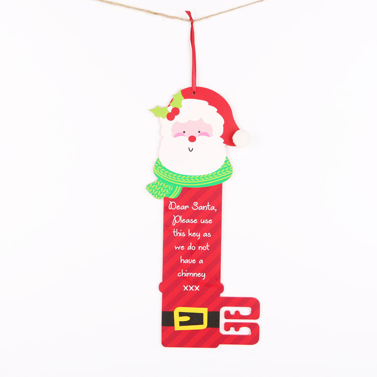 New Christmas Key Shape Wooden Listing Creative Home Santa Claus Decoration Wooden Hanging Panel Wholesale