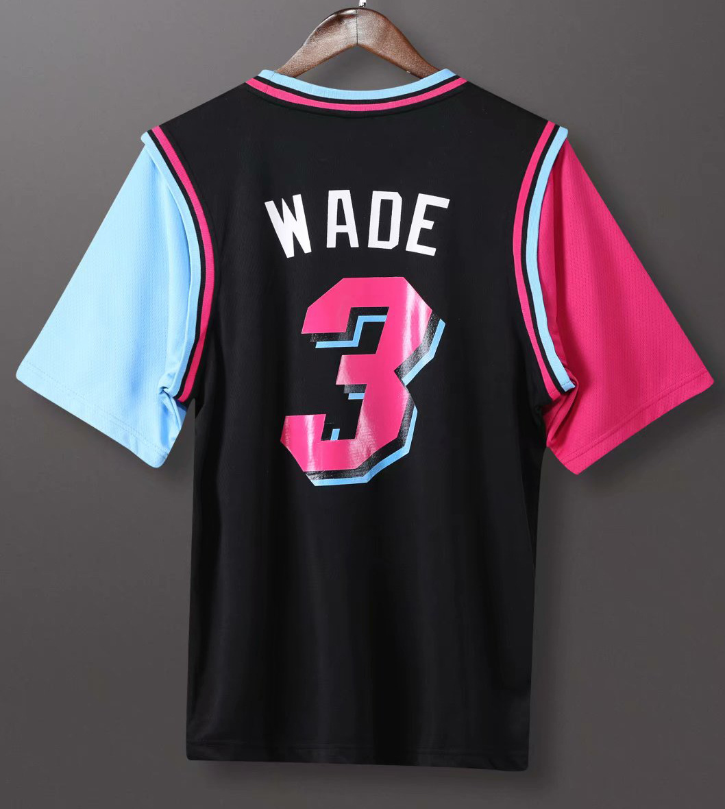 热火队城市版3号韦特短袖篮球服单价球衣假两件套比赛篮球队服男