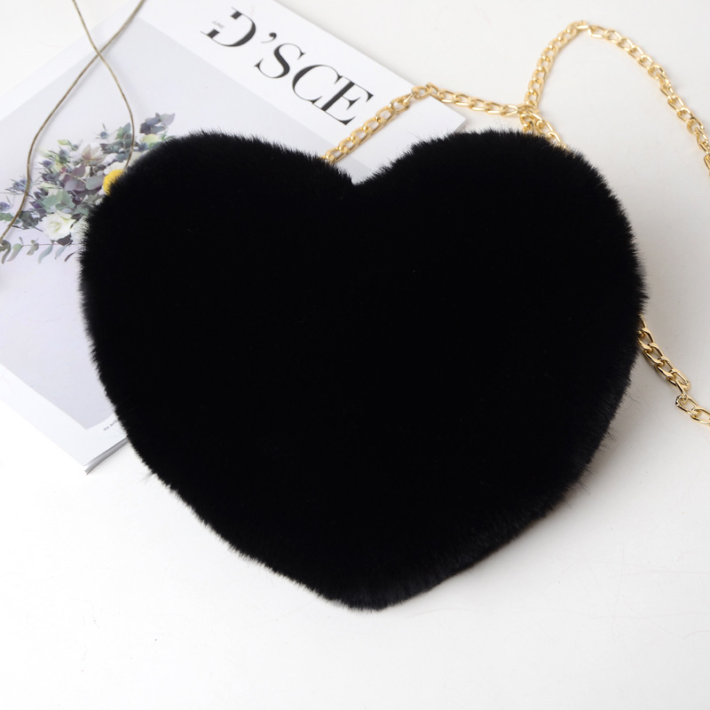Valentine's Day Gift Chain Plush Heart-Shaped Bag Female Crossbody Bag Heart Shaped Chain Bag Female Bag