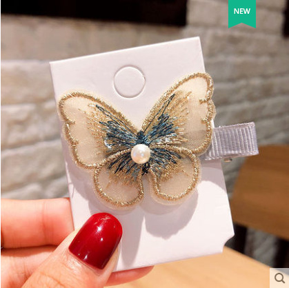 Japanese and Korean Chiffon Pearl Butterfly Barrettes Girls Duckbilled Hair Accessories Girl Super Fairy Hair Accessories