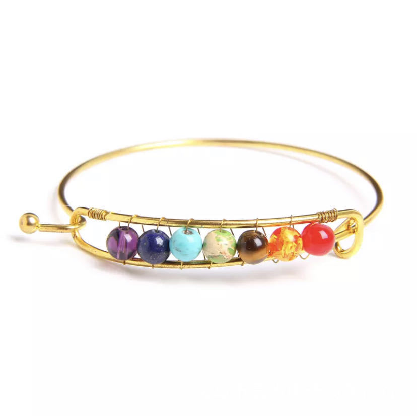 欧美跨境爆款饰品七彩瑜伽石串珠手镯时尚个性七彩天然石手镯批发
