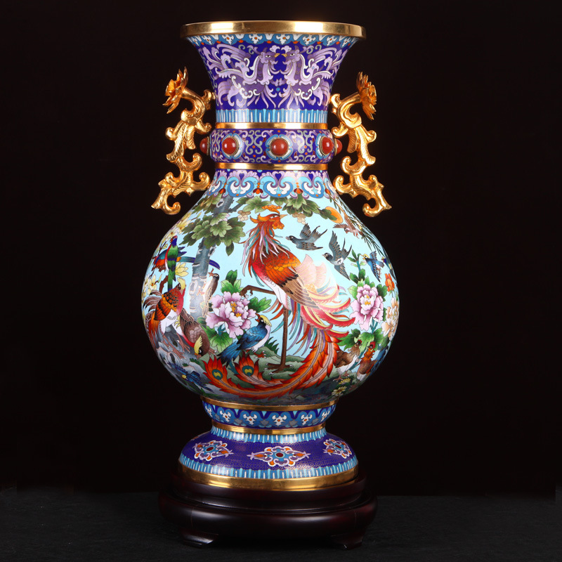 北京景泰蓝大花瓶玄关桌面装饰乔迁摆件20寸百鸟朝凤生日祝寿礼物