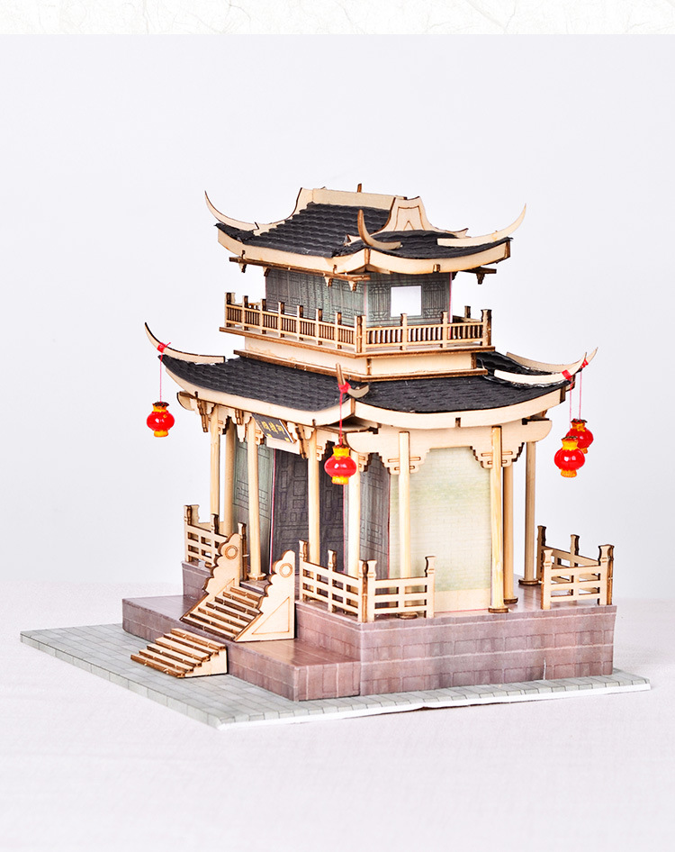diy小屋中国风潮州广济桥第21个亭仰韩阁木质古建筑拼装模型