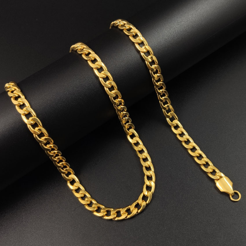 新款欧美爆款黄金项链镀18k金色男款项链久不掉色男士礼品项链