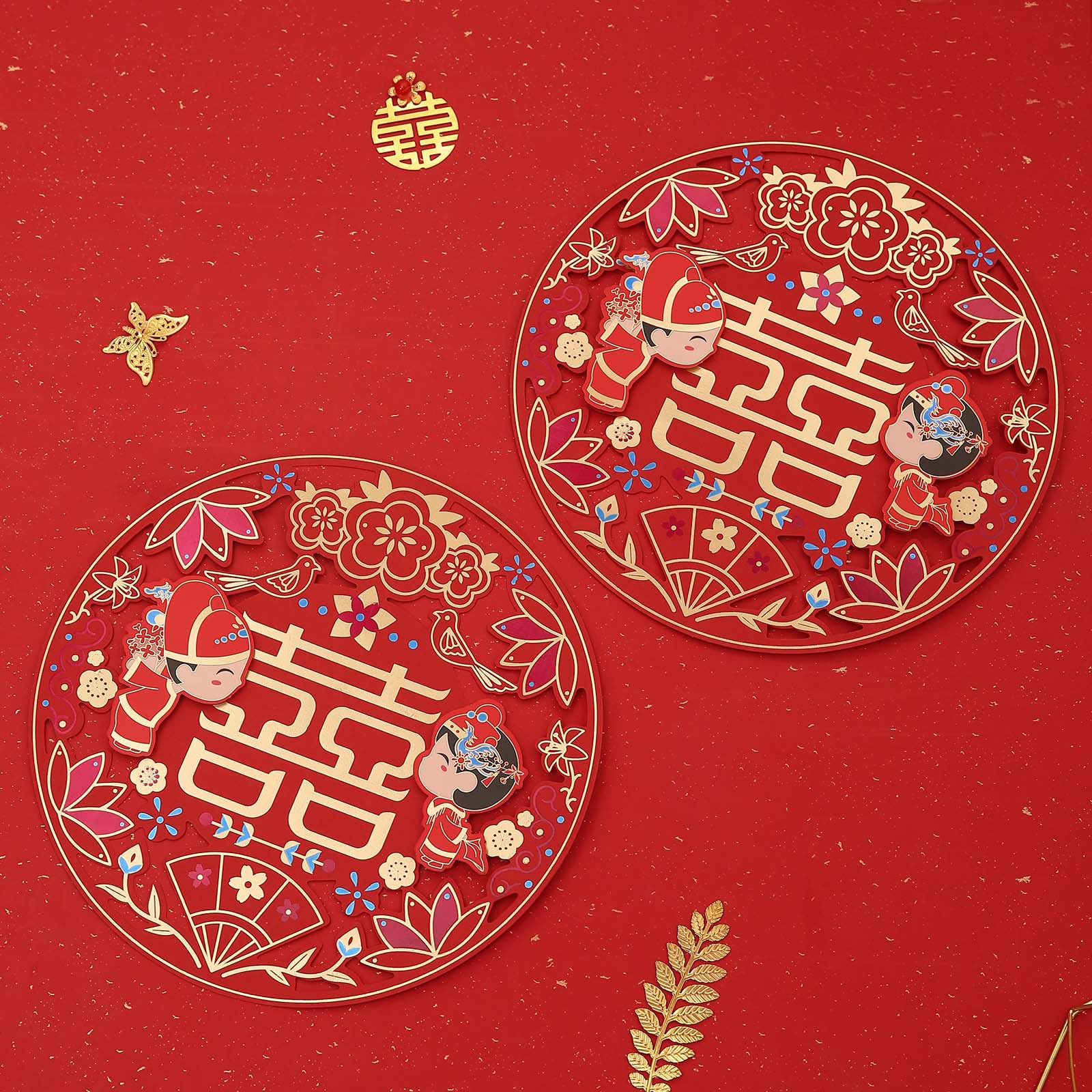 结婚用品喜字创意婚房布置红色烫金立体喜字贴大门窗户装饰双喜