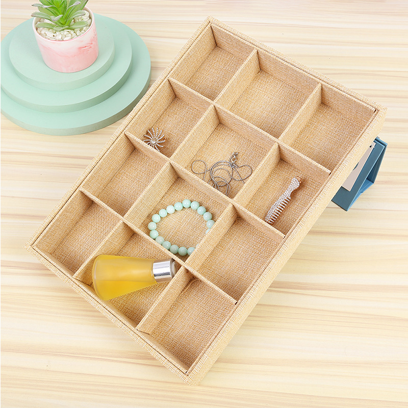 Simple Burlap 12 Grid Accessories Plate High-End Jewelry Ornament Storage Tray Objects Bulk Dish Storage Box