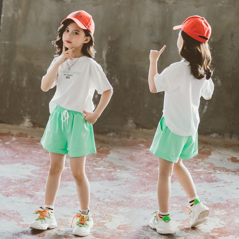 女童2022新款韩版套装夏季儿童运动休闲装小女孩洋气短袖两件套潮
