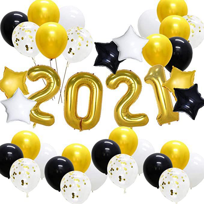 新款40寸大号2021数字气球套装新年晚会装饰金银红绿蓝色气球