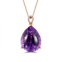 欧美新款吊坠女彩宝创意紫水晶彩色水滴形大宝石吊坠女时尚锁骨链