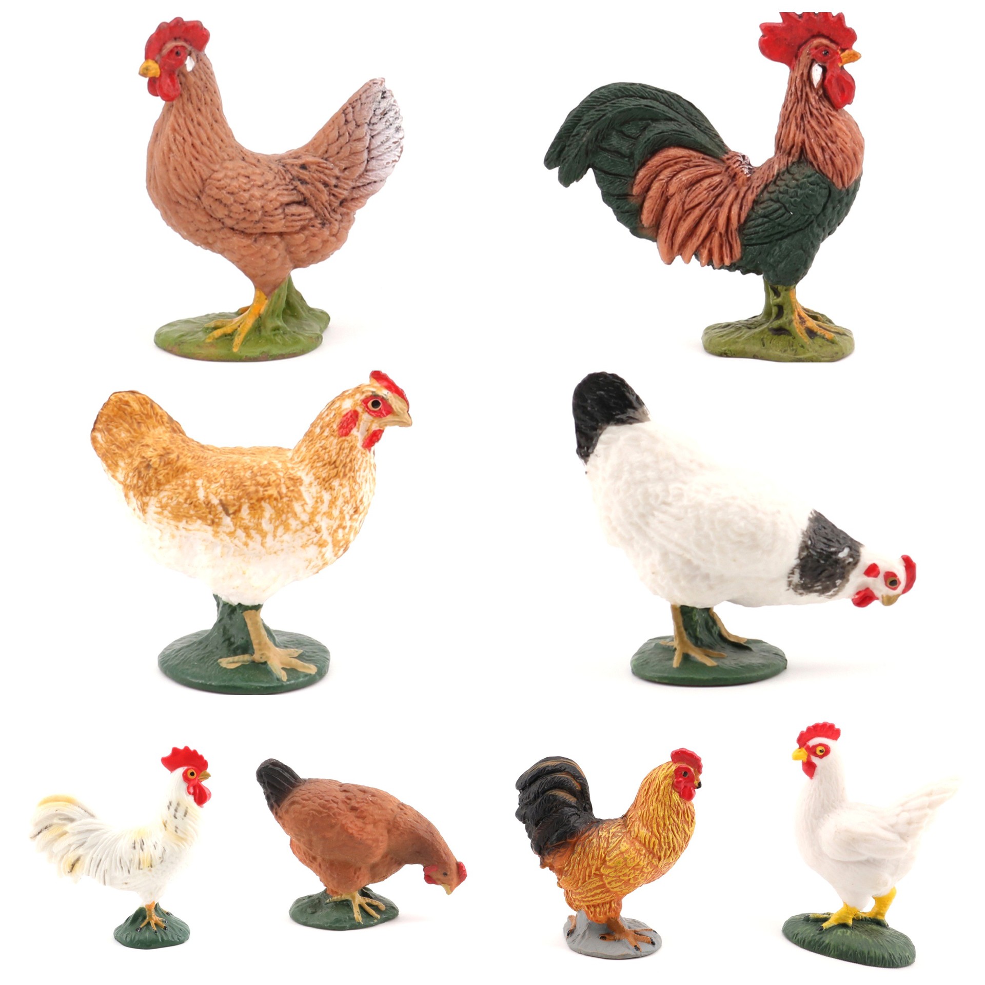 跨境仿真动物家禽模型母鸡公鸡白公鸡黄母鸡玩具动物塑料实心模型