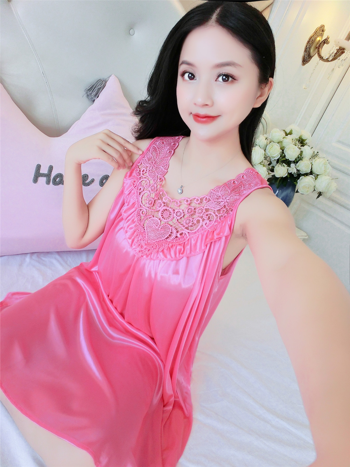 冰丝睡裙女蕾丝真丝睡衣夏丝绸性感吊带裙薄大码家居服