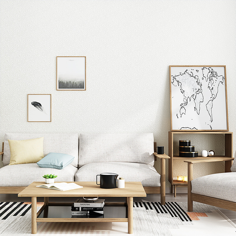 北欧简约加厚无纺布纯白色颗粒墙纸客厅餐厅影楼服装店硅藻泥壁纸