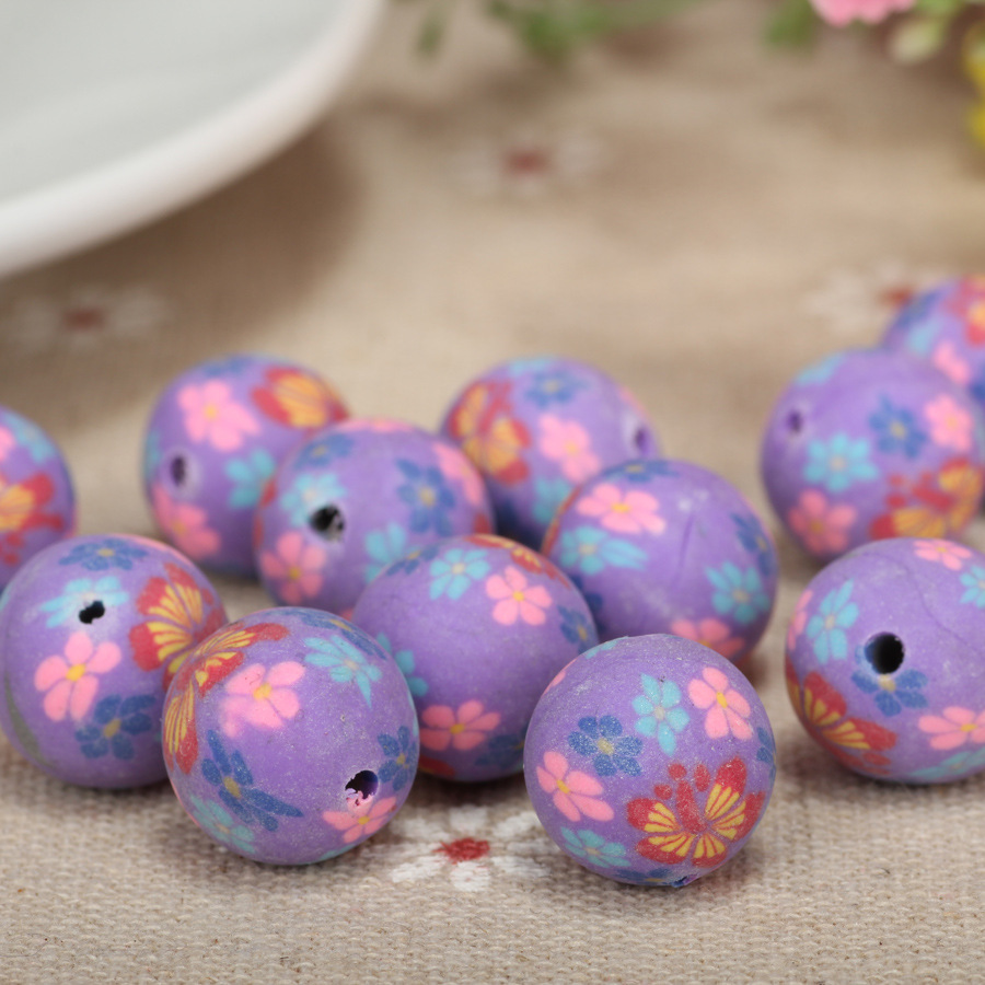 手工花软陶珠子10mm图案圆形圆珠散珠diy串珠手链饰品材料配件批